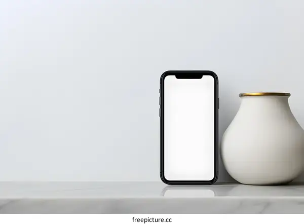 White Modern Minimalist Background With Phone And Vase