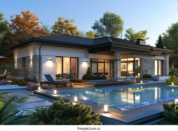 Modern Villa with Pool and Garden Exterior Design