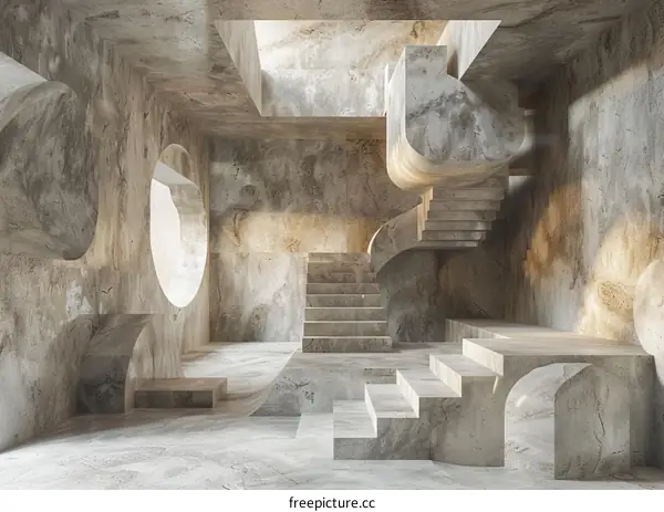 Surreal Marble Stairs and Platforms