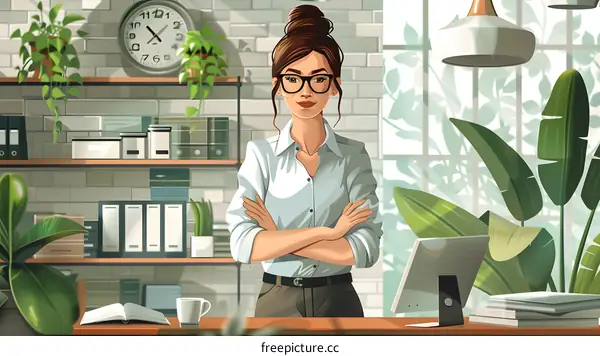 portrait of a young woman standing in an office