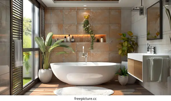Modern Tropical Bathroom Interior Design Illustration