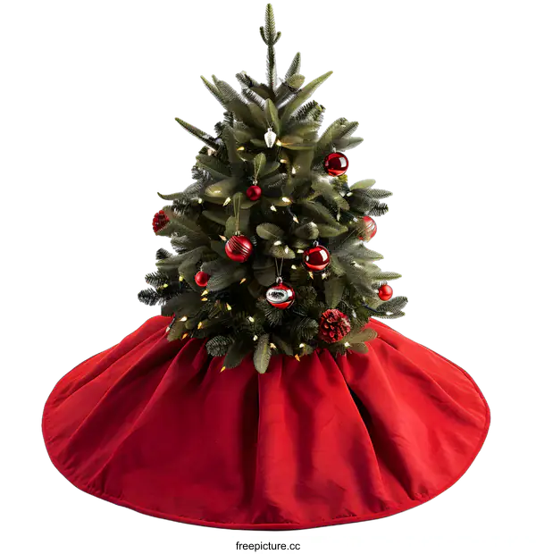 [Transparent Background PNG]Red Christmas Tree Skirt With Green Christmas Tree