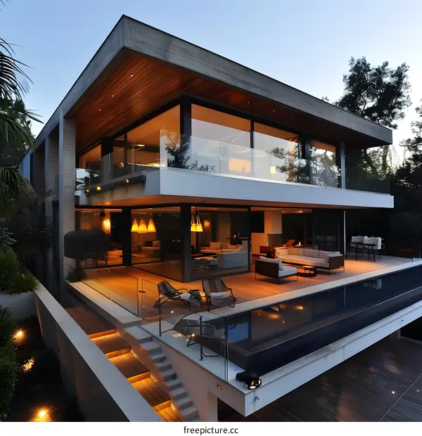 Modern Architecture Home with Swimming Pool and Deck