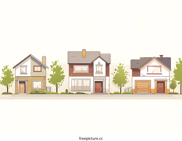 Simple Illustration of Three Modern Houses