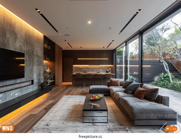 Modern Minimalist Living Room with Open Floor Plan Design