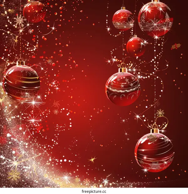 Sparkling Red Christmas Ornaments in Festive Winter Setting