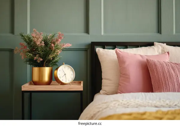 Bedroom Decor with Pink and Gold Accents