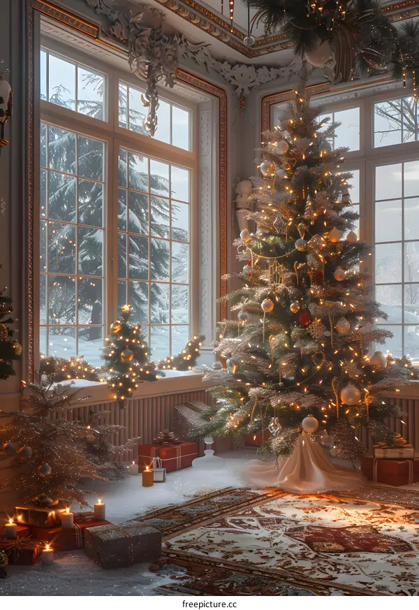 Christmas tree by the fireplace