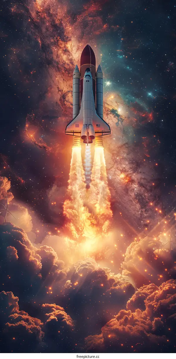 Space Shuttle Discovery launching into space