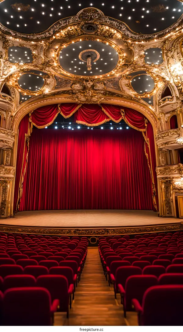 Empty Theater Stage With Red Curtains