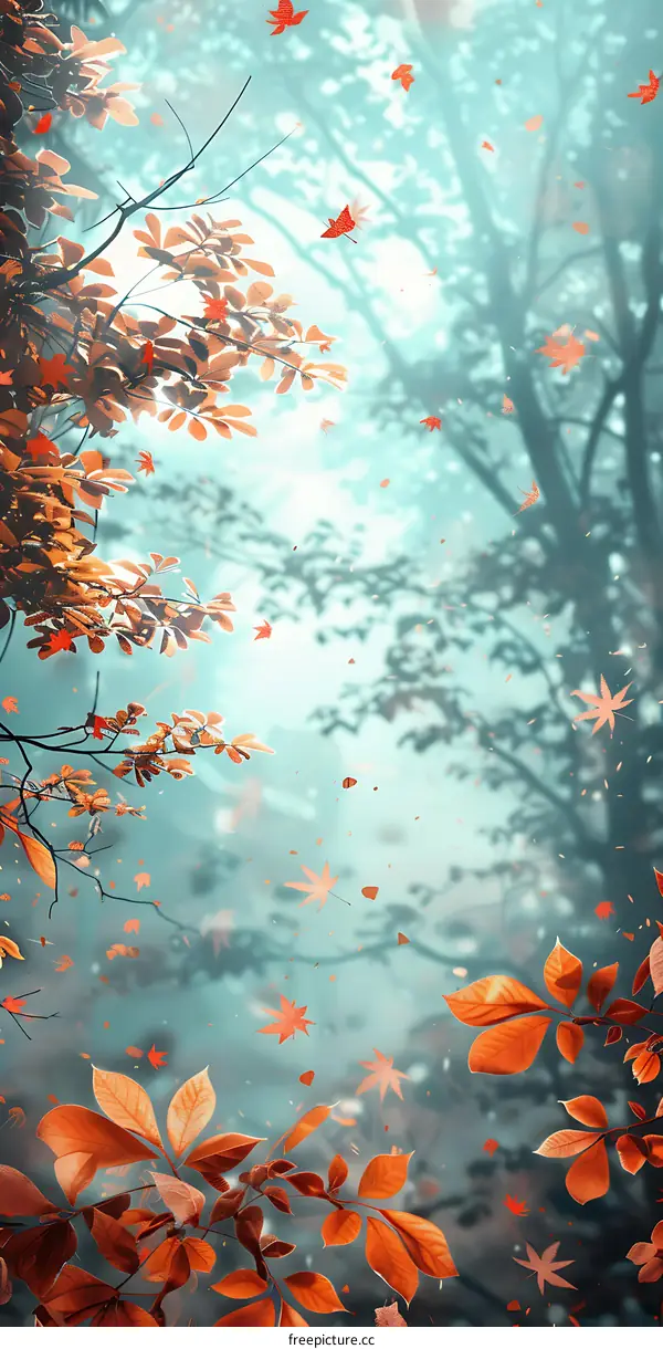 Autumn Leaves Falling From Tree Branches