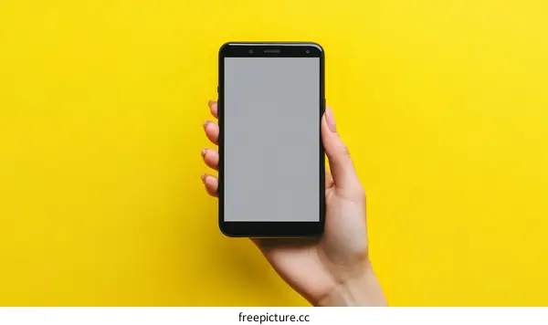Smartphone Held in Hand on a Bright Yellow Background