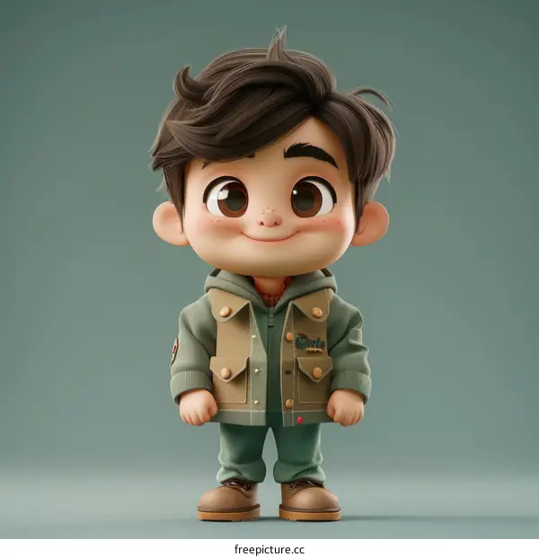 3D Illustration of a Smiling Young Boy