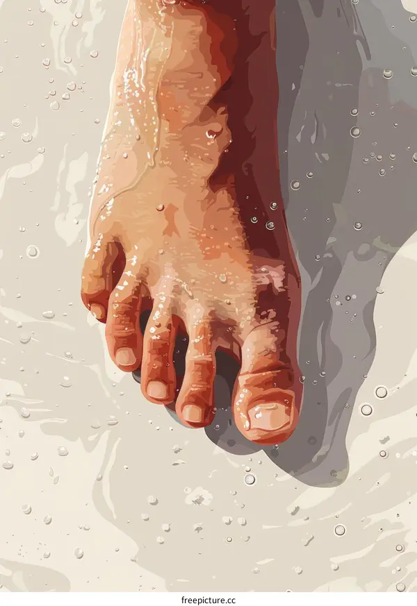 An illustration of a person's foot submerged in shallow water