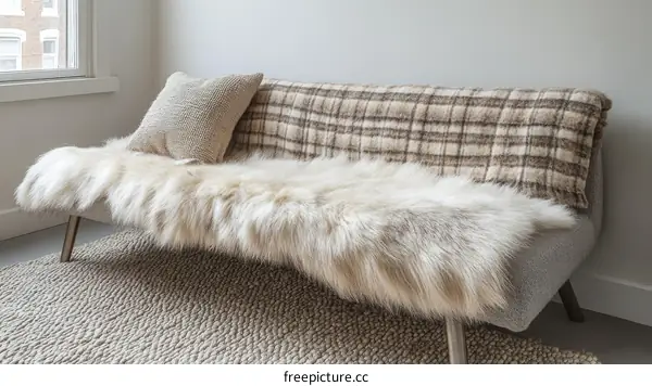 Cozy Living Room Sofa with Faux Fur Throw