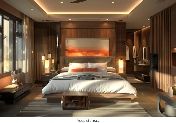 Modern Bedroom Interior Design with Warm Lighting