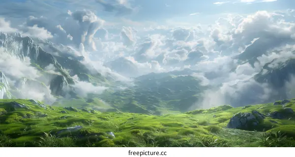 Green rolling hills and blue sky