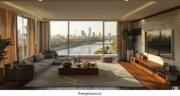 Modern living room with large window