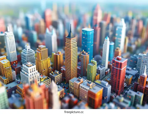 Miniature City Skyline with Abstract Architecture in Vibrant Colors