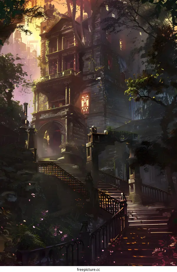 Old Stone Mansion With Vines Growing Over It