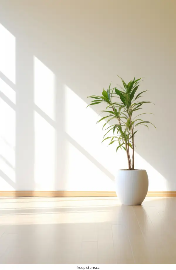 Sunlight shining through the window onto a potted plant