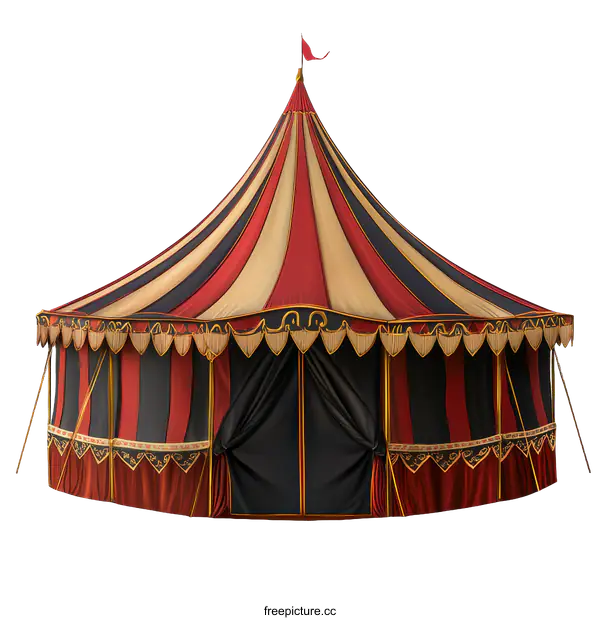 [Transparent Background PNG]Vintage Circus Tent with Red and Black Stripes