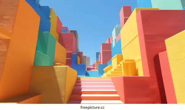 Abstract Colorful Architectural Design with Stairs