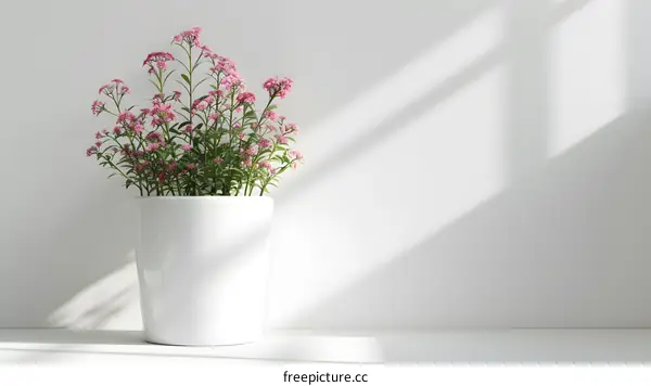 Pink Flowers in White Pot with Window Light