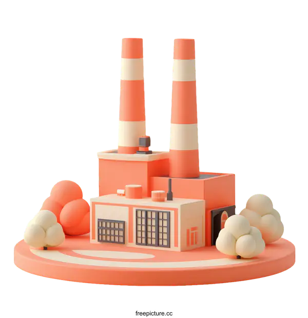 [Transparent Background PNG]Cartoonish Factory Illustration on a Round Platform