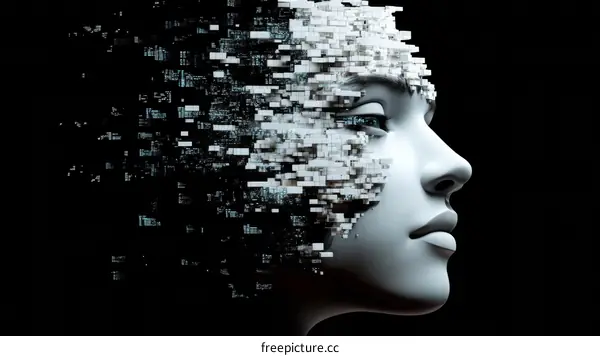 Digital Art Female Portrait with Pixelated Design