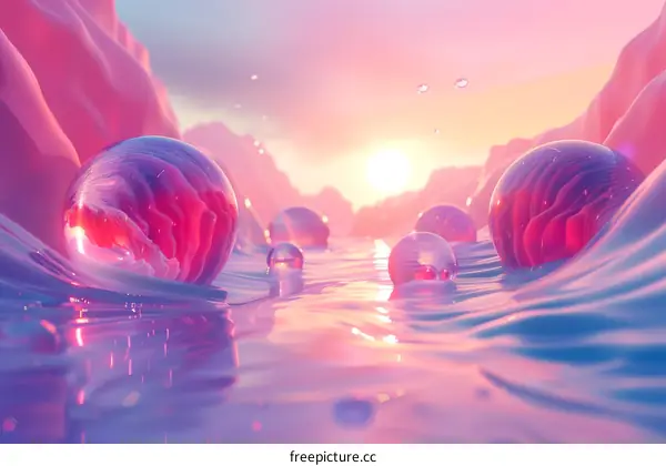 Abstract Painting: Pink, Purple Orbs, Watery Sunset