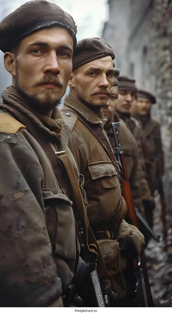 A group of soldiers in military uniform from the 1940s