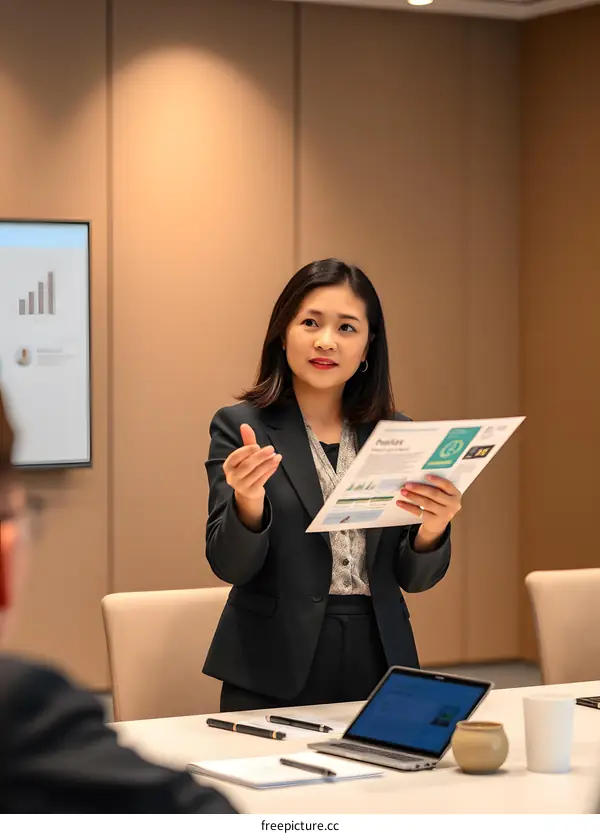 Asian Businesswoman Leading a Meeting in an Office