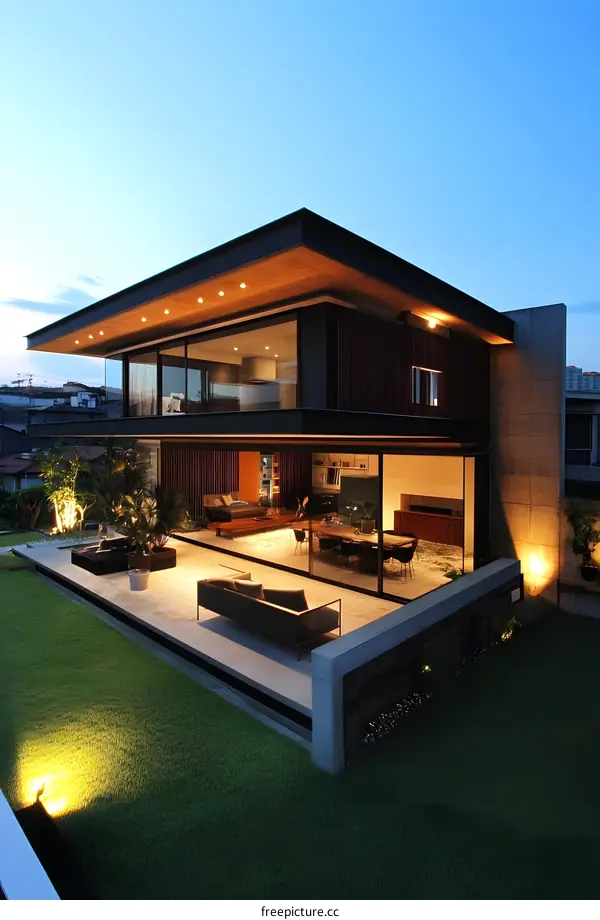 Modern Minimalist Home with Outdoor Patio and Lawn