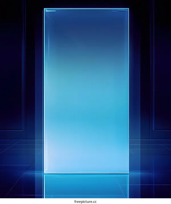 Abstract Blue Glass Panel In A Dark Room