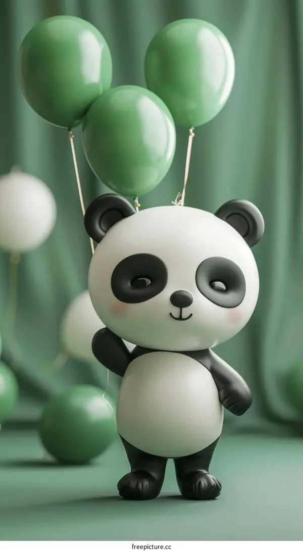 cute 3d cartoon panda holding green balloons