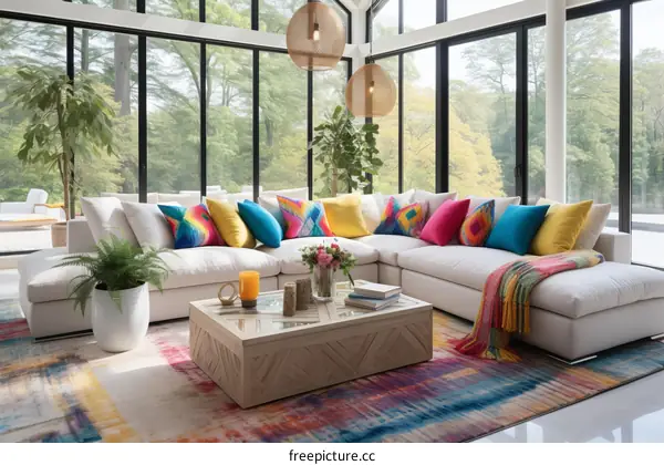 Modern Living Room Decorated with Colorful Furniture