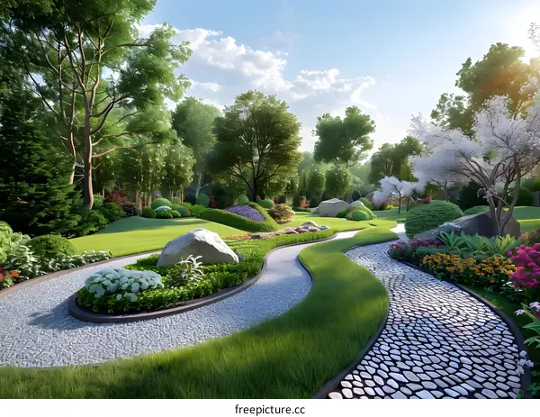 The landscape design效果图 of the garden