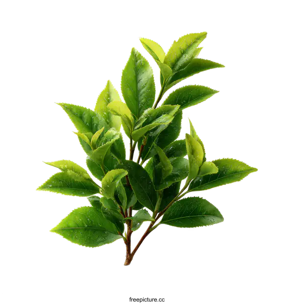 [Transparent Background PNG]Fresh Green Tea Leaves Closeup