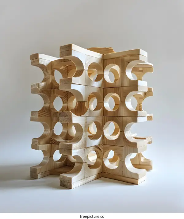 A wooden sculpture made of interlocking pieces