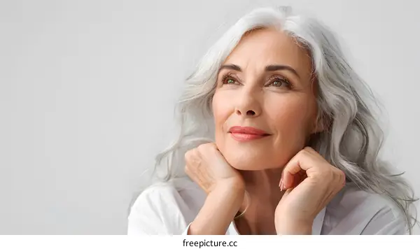 Portrait of a Beautiful Mature Woman with Gray Hair