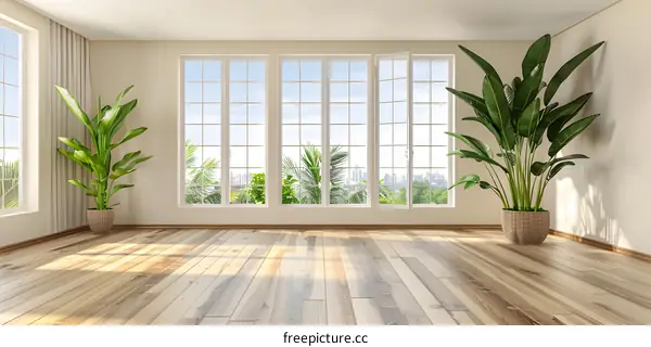 Empty Room with Large Windows and City View