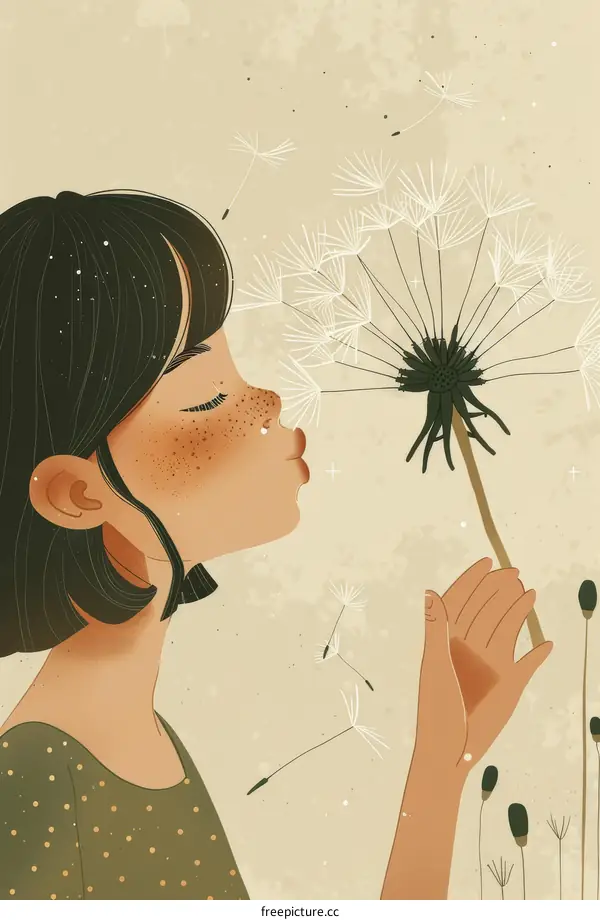 girl blowing dandelion illustration