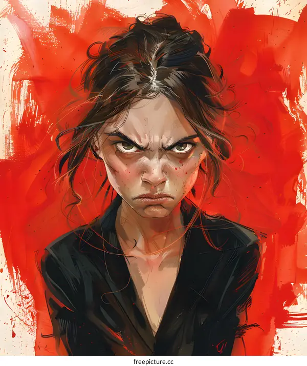Angry Young Woman with Red Background