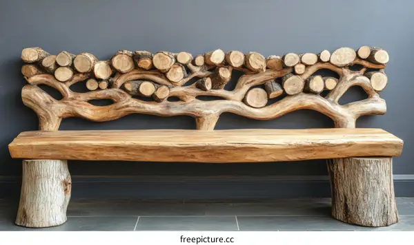 Handcrafted Wooden Park Bench with Log Design