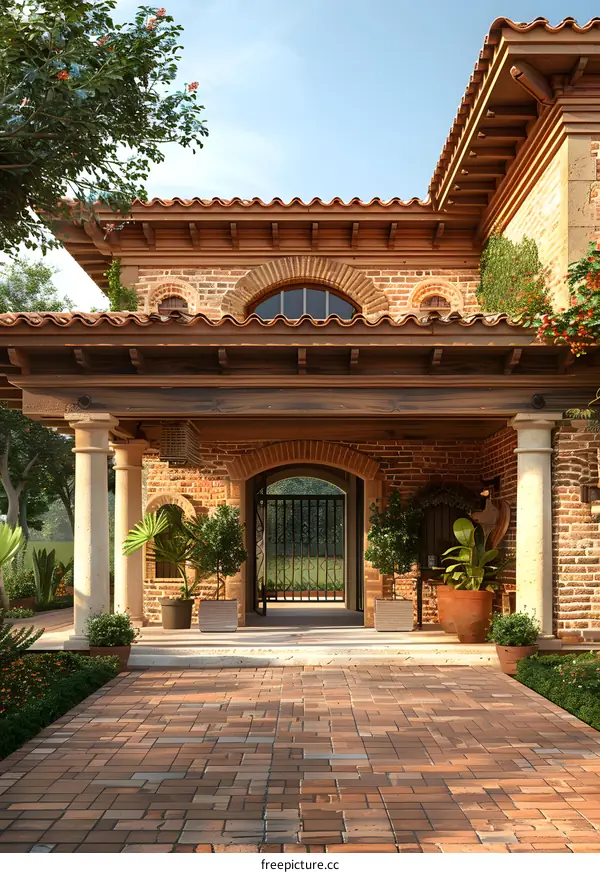 A beautiful Spanish style house with a red tile roof.