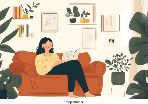 Woman Relaxing On Couch In Living Room