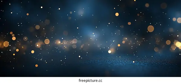 Abstract Dark Blue Glitter Background with Golden Lights