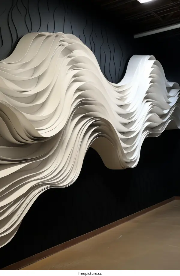White paper waves wall sculpture