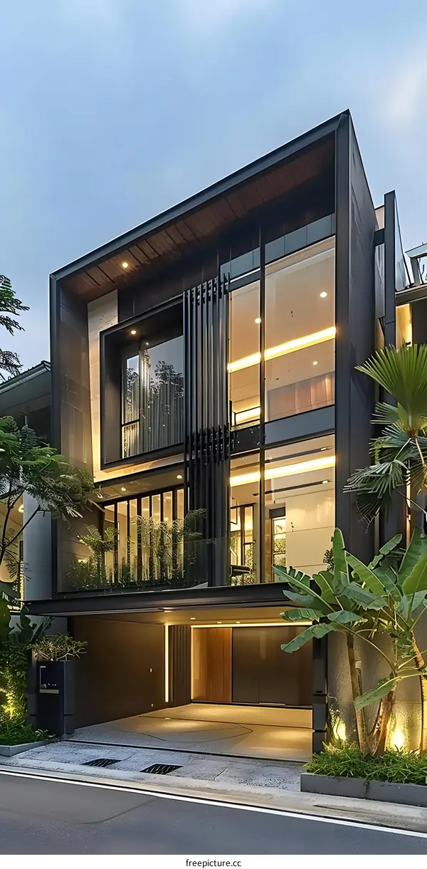 Modern Minimalist Home Architecture Design with Large Windows and Minimalist Landscaping